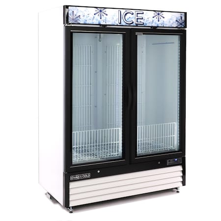 Maxx Cold Double Glass Door Ice Merchandiser Freezer, 54 in.W, 48 cu. ft. Storage Capacity, in White MXM2-48FHC-ICE